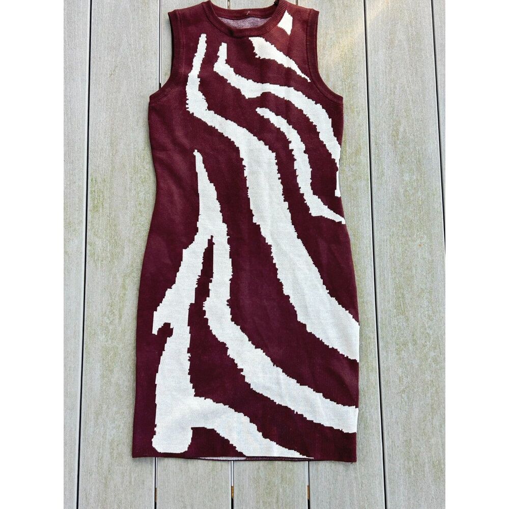 Y2K Burgundy Zebra Print Sleeveless Knit Mini Dress